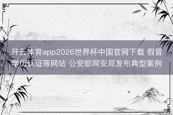 开云体育app2026世界杯中国官网下载 假冒学历认证等网站 公安部网安局发布典型案例