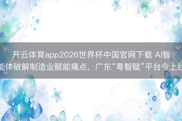 开云体育app2026世界杯中国官网下载 AI智能体破解制造业赋能痛点,广东“粤智赋”平台今上线